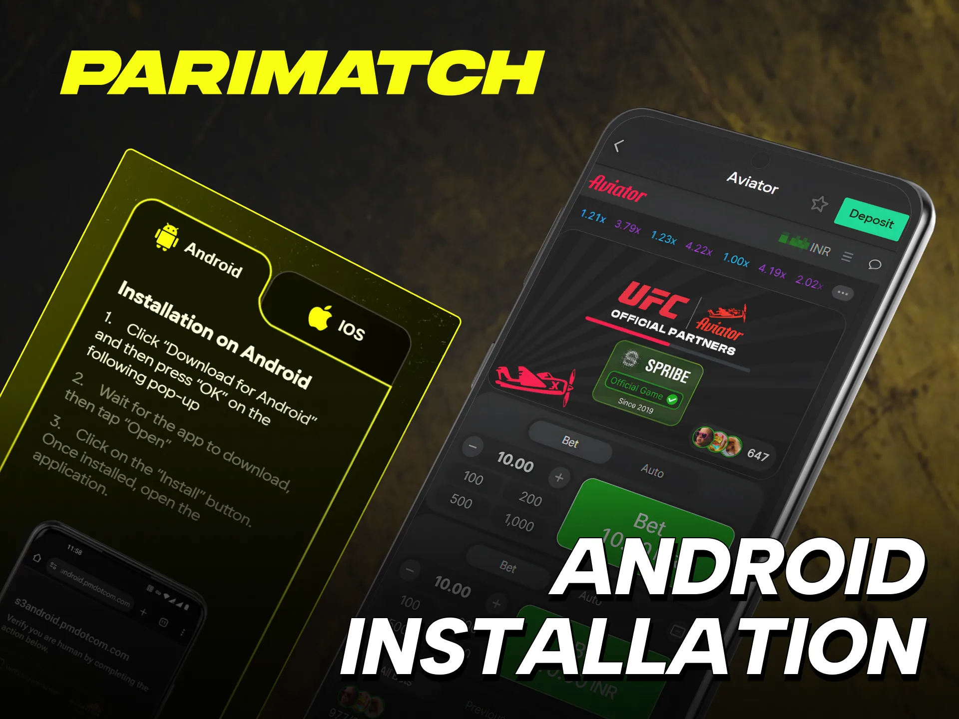 Set up the Parimatch Aviator Android APK on your mobile device.