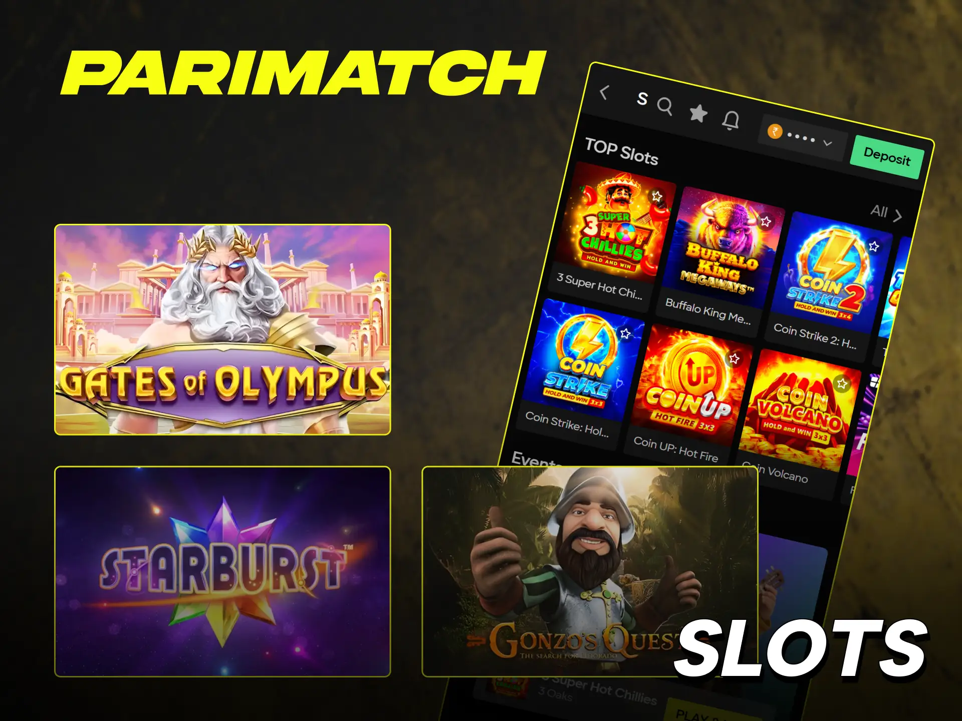 Spin the most popular Parimatch Casino slots and win big prizes.