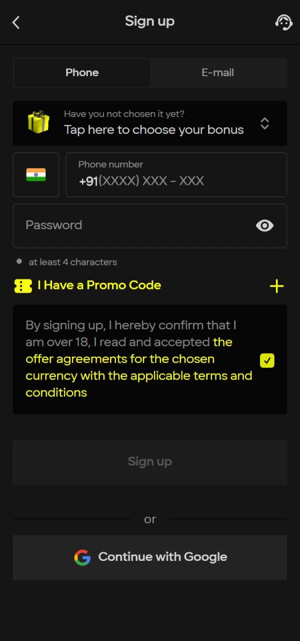 Sign up to access the full range of Parimatch Football betting features.