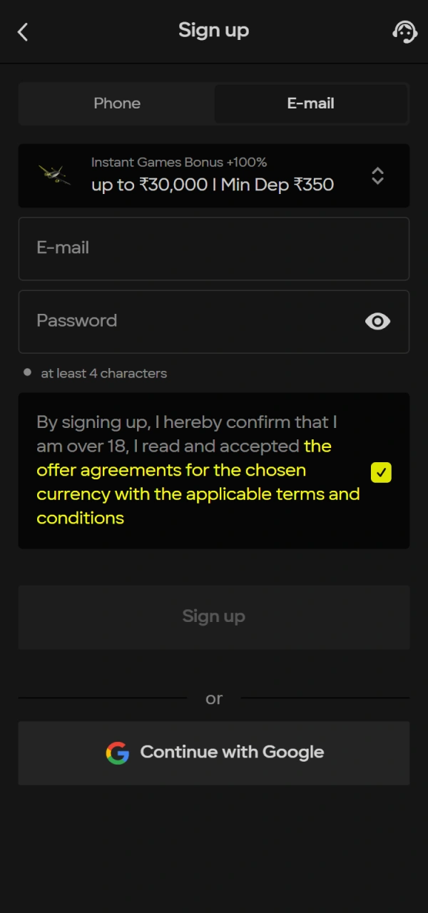 Create your official account to start playing Parimatch JetX for real.