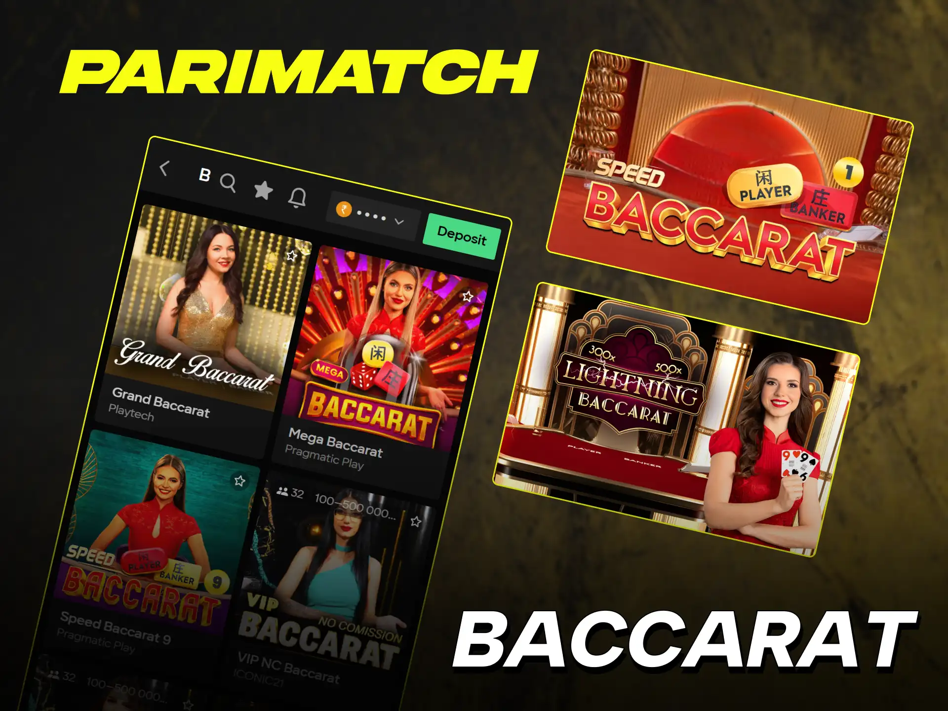Experience high-stakes Live Games Baccarat tables on the Parimatch site.