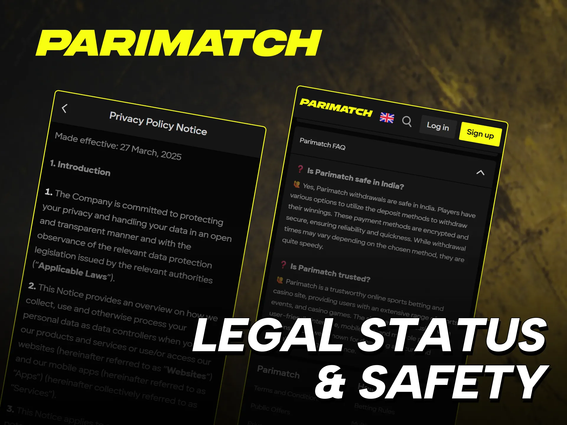 Read about the legal status and security of Parimatch India betting.