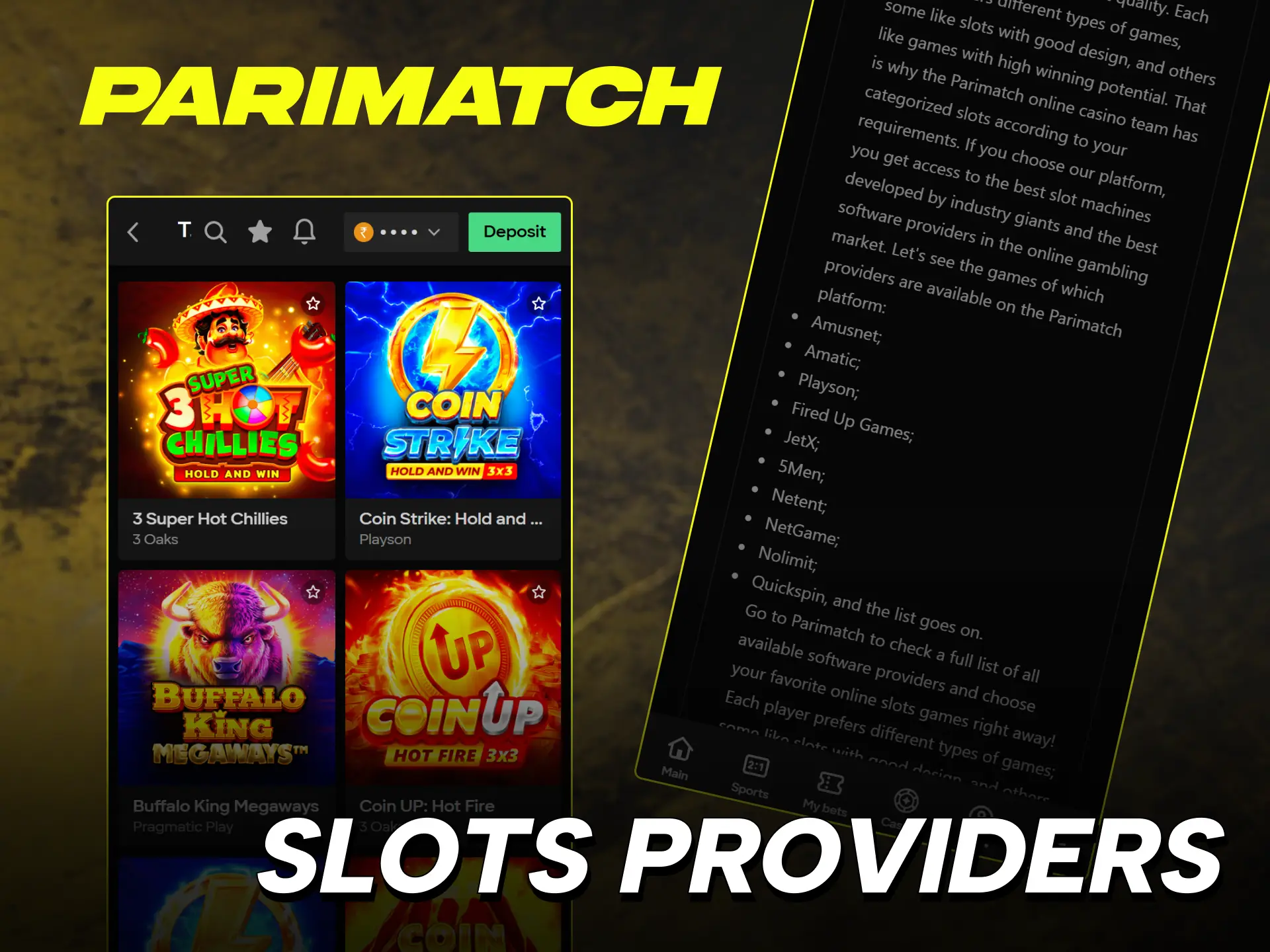 Play games from world-class Slot providers at Parimatch India.