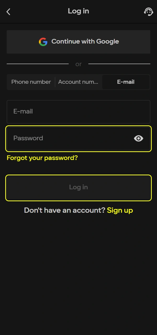 Enter your secure password to proceed with the Parimatch Android Login.