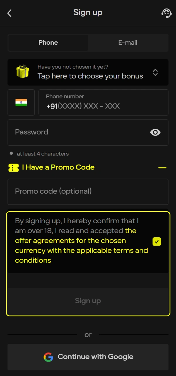 Press the button to finalize your official Parimatch iOS Account registration.
