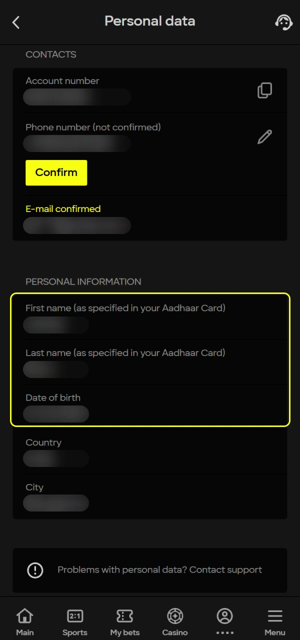 Submit your ID card to pass the official Parimatch Account Verification.